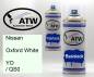 Preview: Nissan, Oxford White, YO / QS0: 400ml Sprühdose + 400ml Klarlack - Set, von ATW Autoteile West.